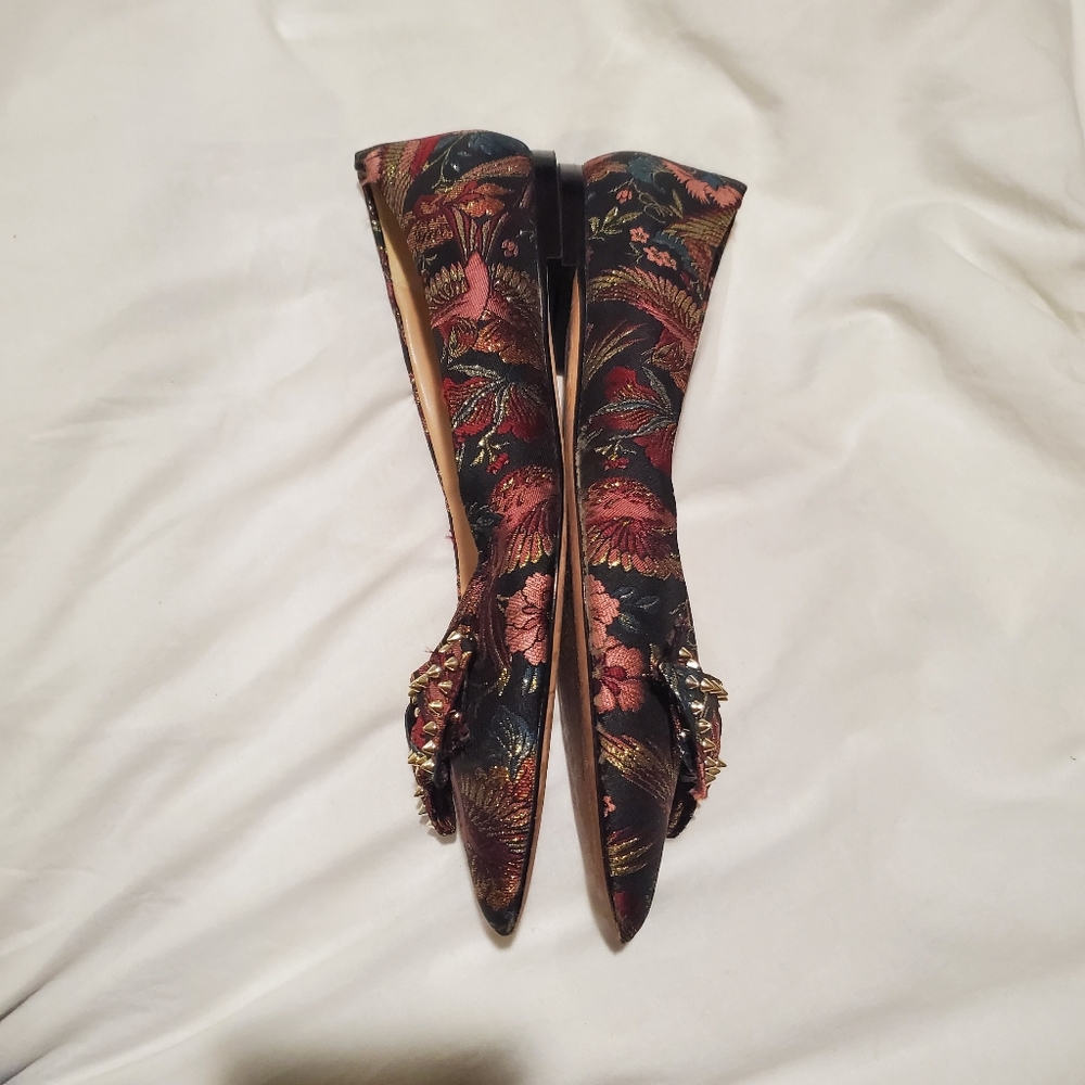 Sam Edelman Raisa Studded Black Bird Jacquard Pointed Flats - Picture 3 of 11